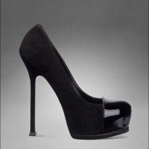 YSL 105 Cap Pump Black Suede/Patent